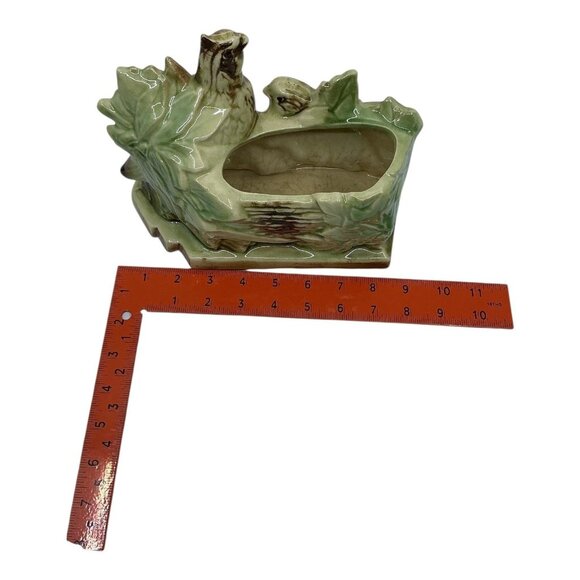 McCoy Vtg Ceramic Bird Planter Figurine Green Beige Brown Decorative MCM Crazing - Picture 10 of 10